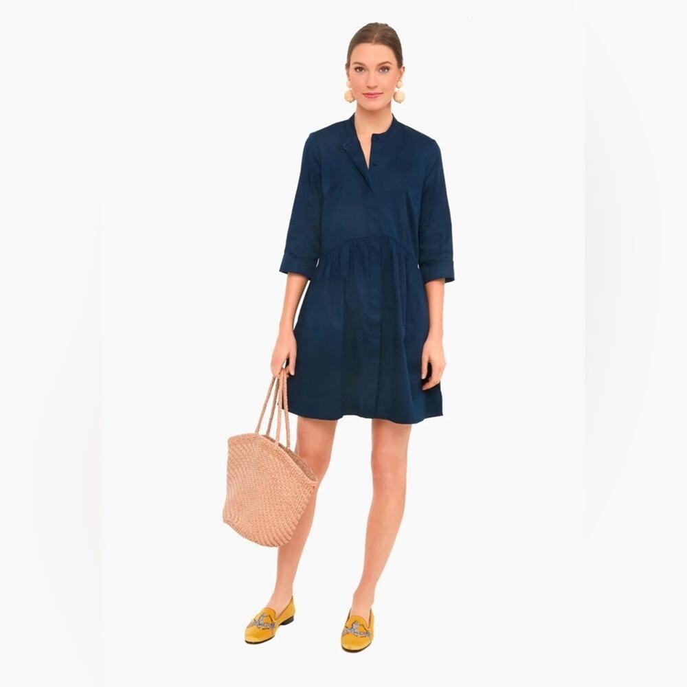 TUCKERNUCK Womens Sz Small Navy Cotton Poplin Royal Mini Button Shirt Dress